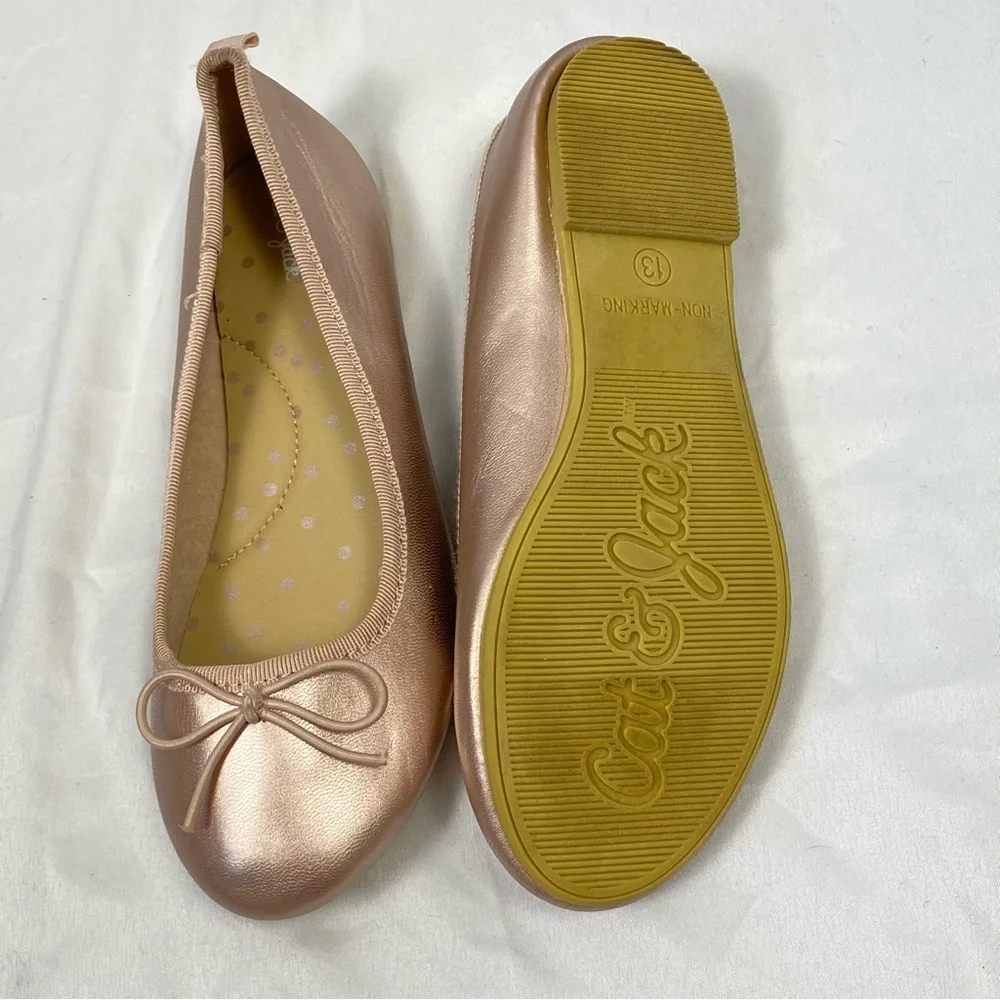 Cat & Jack Girl Chic Ballet Flats with Bow Accent Rose Gold Metallic Size 13